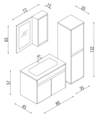 Kalay Alaska Banyo Dolabı Takımı 80cm Ceviz - 3