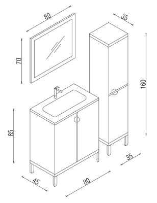 Kalay Alfa Banyo Dolabı Takımı 80cm Antrasit - 3
