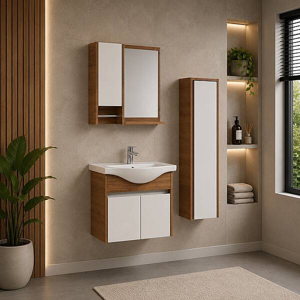 Kalay Alto Banyo Dolabı Takımı 65cm Ceviz - 1