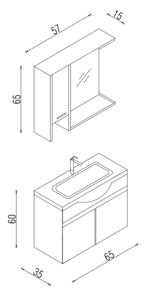 Kalay Alto Banyo Dolabı Takımı 65cm Ceviz - 3