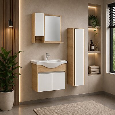 Kalay Alto Banyo Dolabı Takımı 80cm Meşe - KALAY