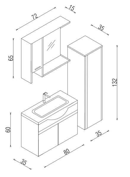 Kalay Alto Banyo Dolabı Takımı 80cm Meşe - 3