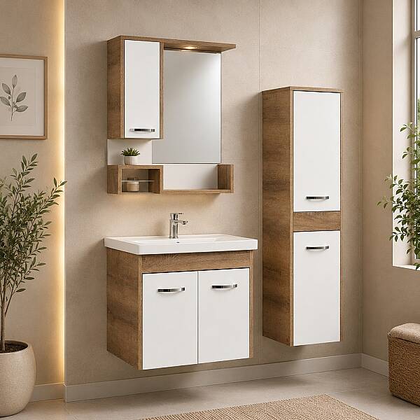 Kalay Arda Banyo Dolabı Takımı 65cm Meşe - 1