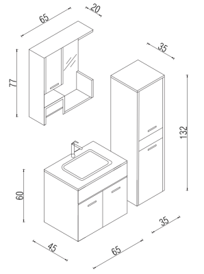 Kalay Arda Banyo Dolabı Takımı 65cm Meşe - 3