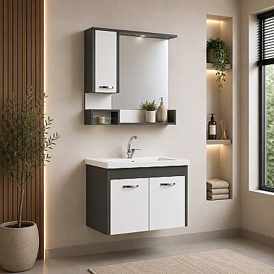 Kalay Arda Banyo Dolabı Takımı 80cm Antrasit - KALAY
