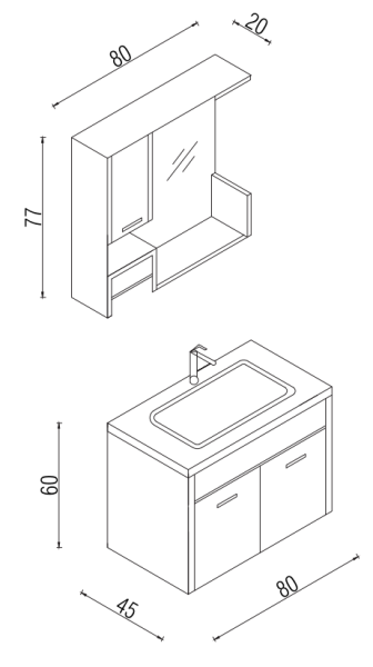 Kalay Arda Banyo Dolabı Takımı 80cm Antrasit - 3