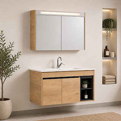 Kalay Athena Banyo Dolabı Takımı 100cm Meşe - KALAY