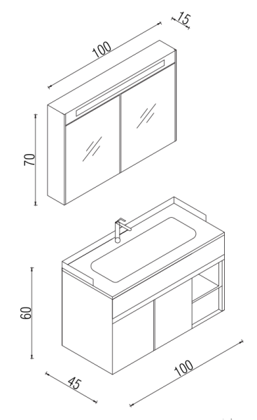 Kalay Athena Banyo Dolabı Takımı 100cm Meşe - 3