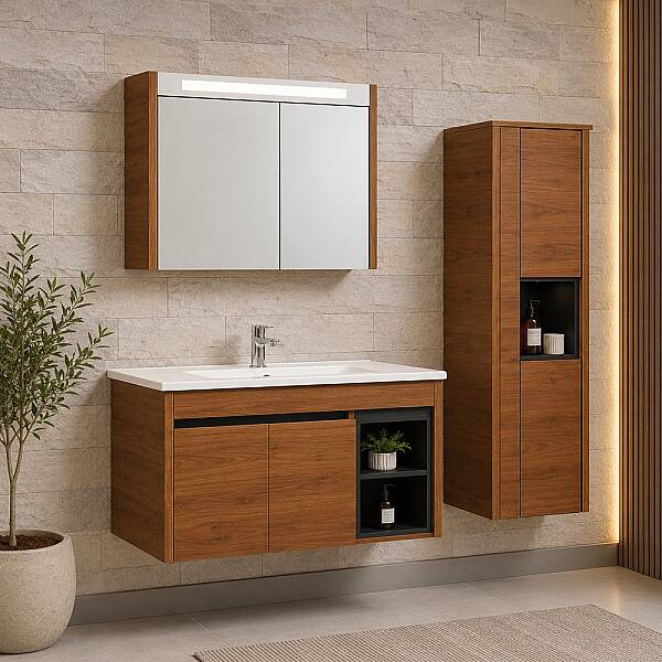 Kalay Athena Banyo Dolabı Takımı 85cm Ceviz - 1