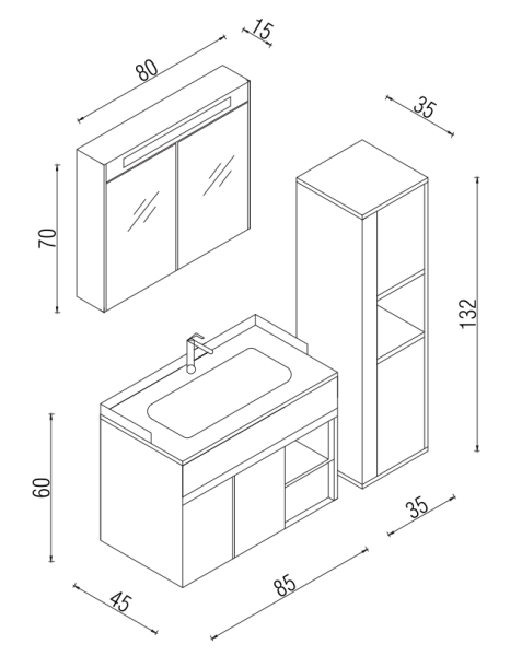 Kalay Athena Banyo Dolabı Takımı 85cm Ceviz - 3