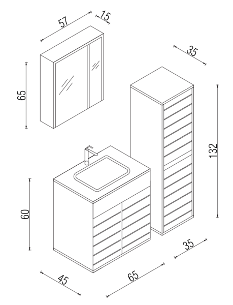 Kalay Beyda Banyo Dolabı Takımı 65cm Beyaz - 3