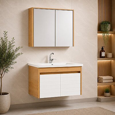 Kalay Beyda Banyo Dolabı Takımı 80cm Beyaz - KALAY