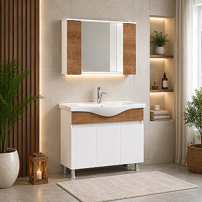 Kalay Buse Banyo Dolabı Takımı 100cm Pedro Ceviz - KALAY