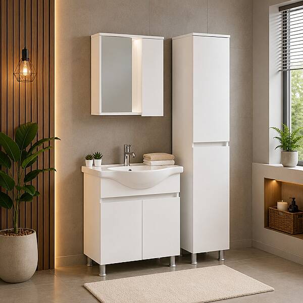 Kalay Buse Banyo Dolabı Takımı 65cm Beyaz - 1