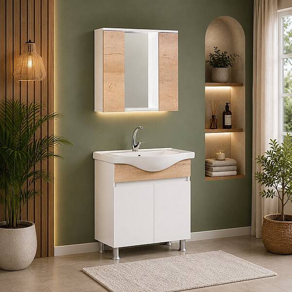 Kalay Buse Banyo Dolabı Takımı 80cm Veli Meşe - 1