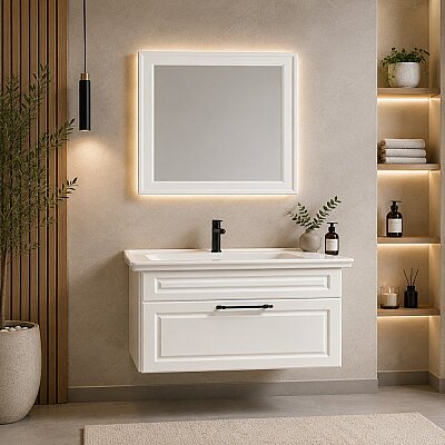 Kalay Efes Banyo Dolabı Takımı 100cm Beyaz - KALAY