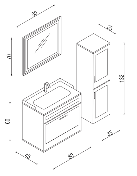 Kalay Efes Banyo Dolabı Takımı 80cm Cotto - 3