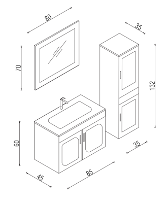 Kalay Elin Banyo Dolabı Takımı 85cm Krem - 3