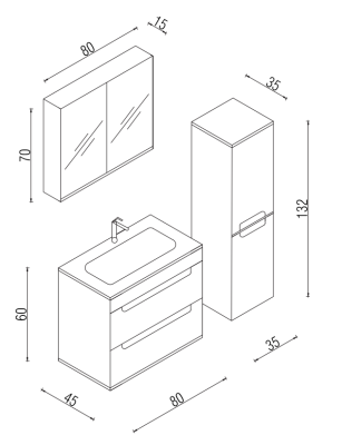 Kalay Gala Banyo Dolabı Takımı 80cm Gri - 3