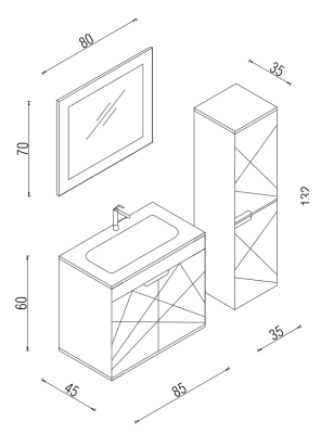 Kalay Geo Banyo Dolabı Takımı 85cm Gri - 3