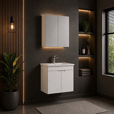 Kalay Giza Banyo Dolabı Takımı 65cm Beyaz - KALAY