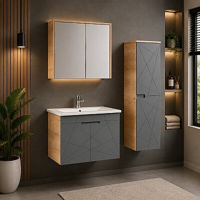 Kalay Giza Banyo Dolabı Takımı 80cm Gri - KALAY
