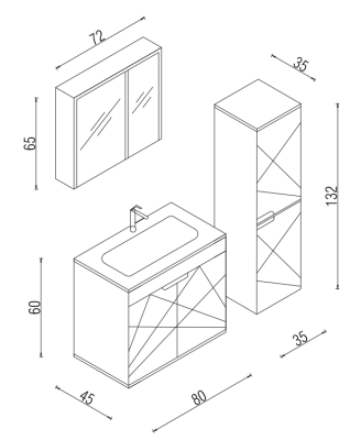 Kalay Giza Banyo Dolabı Takımı 80cm Gri - 3