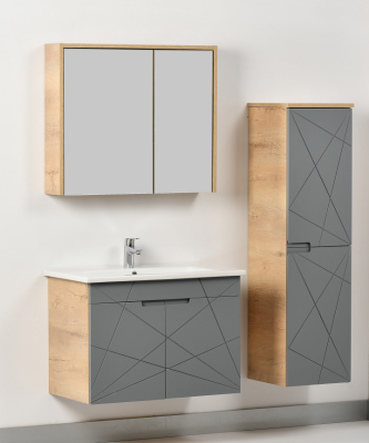 Kalay Giza Banyo Dolabı Takımı 80cm Gri - KALAY