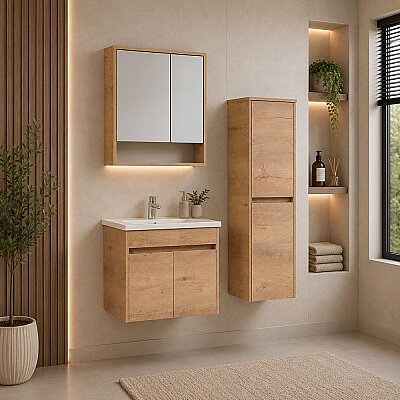Kalay Kayra Banyo Dolabı Takımı 65cm Meşe - KALAY