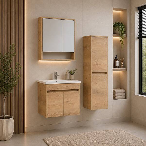 Kalay Kayra Banyo Dolabı Takımı 65cm Meşe - 1