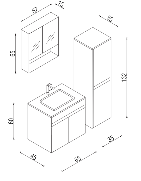 Kalay Kayra Banyo Dolabı Takımı 65cm Meşe - 3