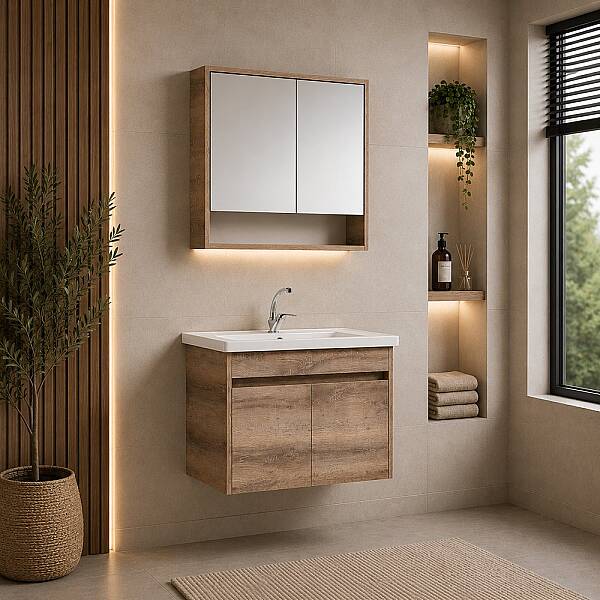 Kalay Kayra Banyo Dolabı Takımı 80cm Sacromento Meşe - 1