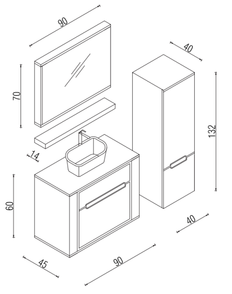 Kalay Libra Banyo Dolabı Takımı 90cm Antrasit-Hardal - 3