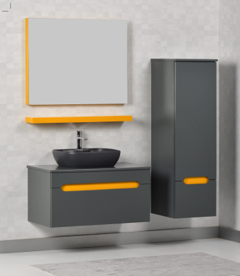Kalay Libra Banyo Dolabı Takımı 90cm Antrasit-Hardal - KALAY