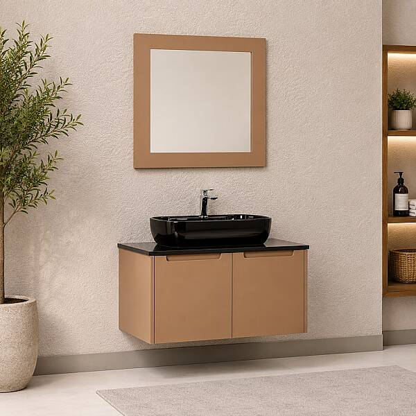 Kalay Lilyum Banyo Dolabı Takımı 80cm Cappuccino - 1