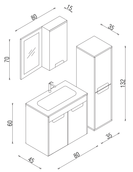 Kalay Madrid Banyo Dolabı Takımı 80cm Gri - 3