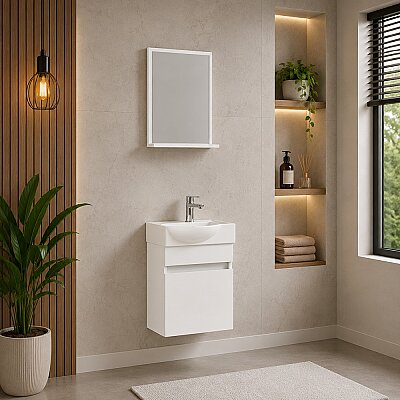 Kalay Mini Banyo Dolabı Takımı 45cm Beyaz - KALAY