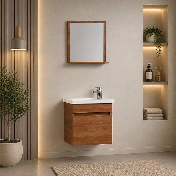 Kalay Mini Banyo Dolabı Takımı 50cm Ceviz - 1