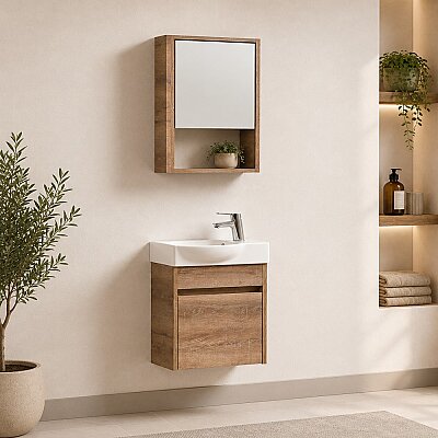 Kalay Moon Banyo Dolabı Takımı 45cm Ceviz - KALAY