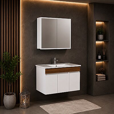 Kalay Natural Banyo Dolabı Takımı 100cm Pedro Ceviz - KALAY
