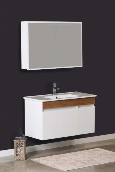 Kalay Natural Banyo Dolabı Takımı 100cm Pedro Ceviz - 1