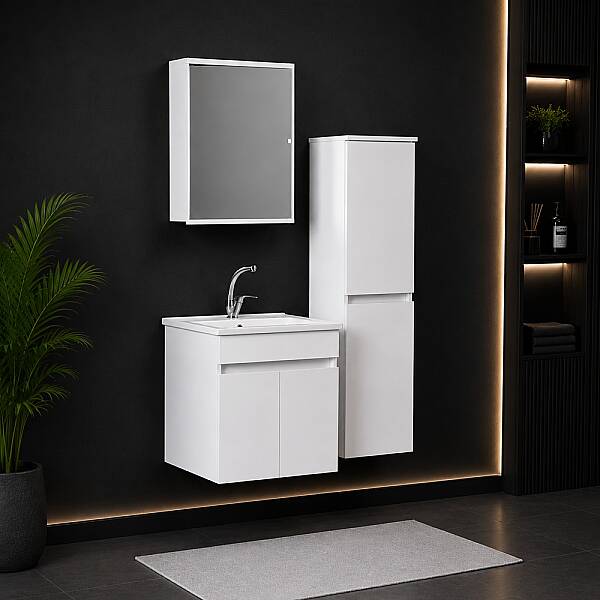 Kalay Natural Banyo Dolabı Takımı 55cm Beyaz - 1