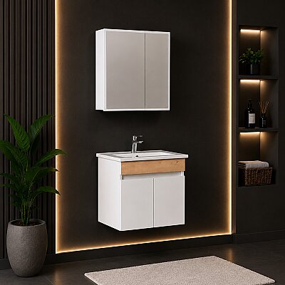 Kalay Natural Banyo Dolabı Takımı 65cm Veli Meşe - KALAY