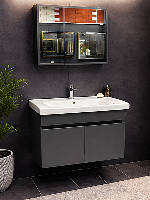 Kalay Natural Banyo Dolabı Takımı 80cm Antrasit - KALAY