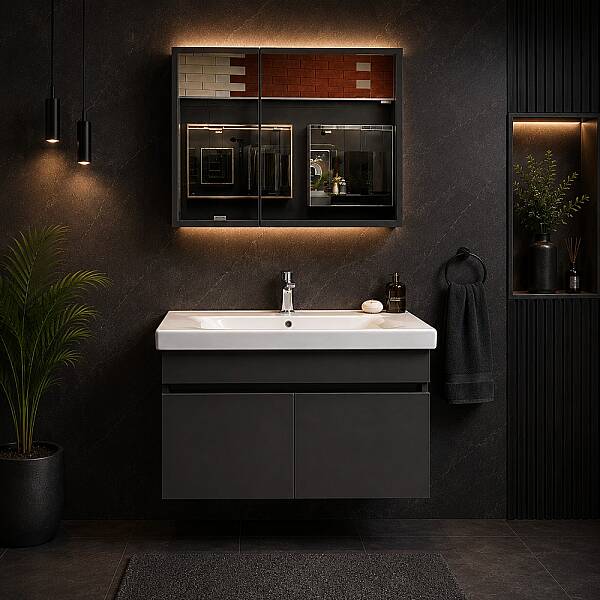 Kalay Natural Banyo Dolabı Takımı 80cm Antrasit - 1