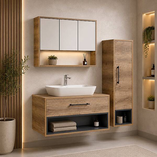 Kalay Nova Banyo Dolabı Takımı 100cm Sacromento Meşe - 1