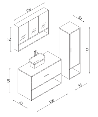 Kalay Nova Banyo Dolabı Takımı 100cm Sacromento Meşe - 3