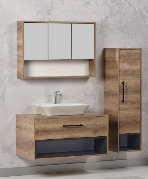 Kalay Nova Banyo Dolabı Takımı 100cm Sacromento Meşe - 1