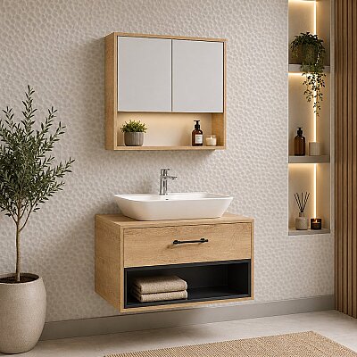Kalay Nova Banyo Dolabı Takımı 80cm Meşe - KALAY