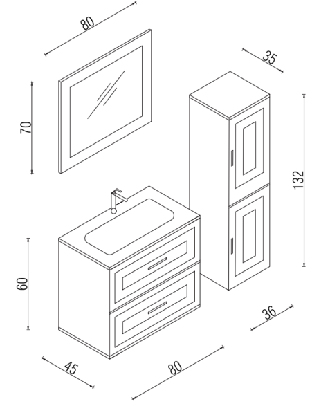 Kalay River Banyo Dolabı Takımı 80cm Antrasit - 3